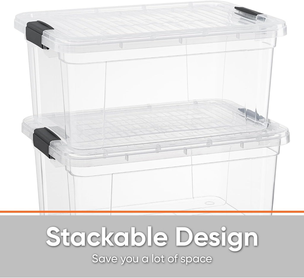 Superio Clear Storage Boxes with Lids, 2 Quart Plastic Container Bins for Organizing, Stackable Crates, BPA Free, Non Toxic, Odor Free, Organizers for Home, Office, School, and Dorm