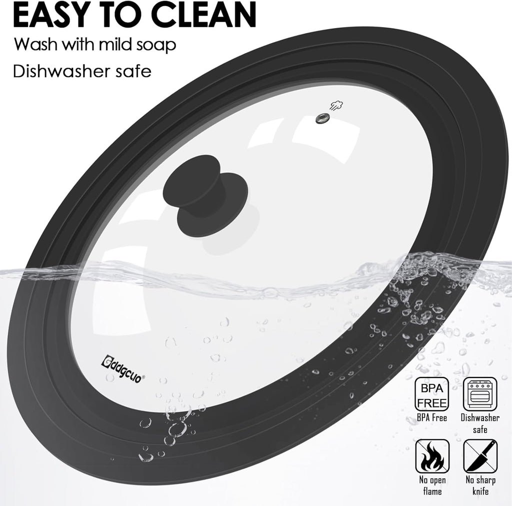 13-14-15 in Universal Pan Lid, Extra Large Silicone Pot Lid for Pots, Pans & Skillets, Replacement Frying Pan Lid with Heat Resistant Silicone Knob, Dishwasher Safe, Black