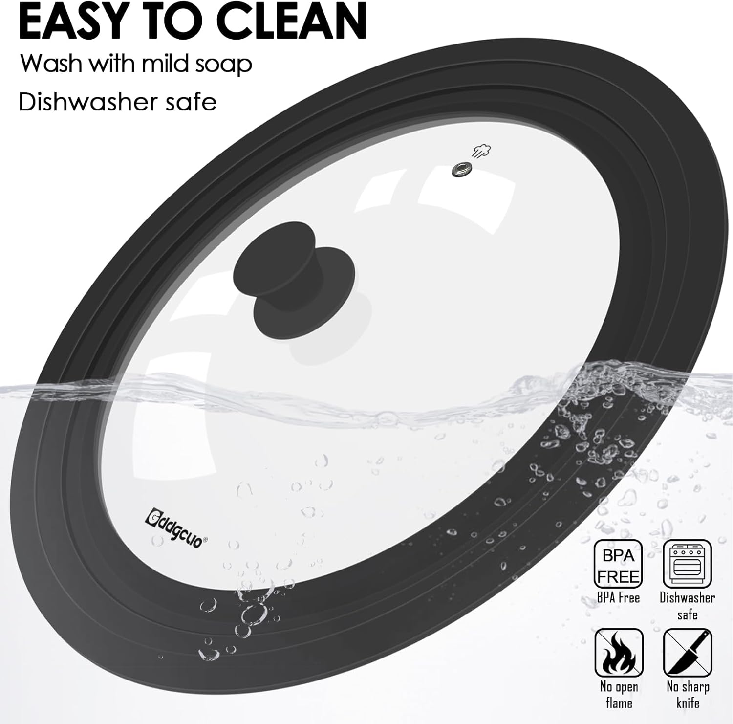 13-14-15 in Universal Pan Lid, Extra Large Silicone Pot Lid for Pots, Pans & Skillets, Replacement Frying Pan Lid with Heat Resistant Silicone Knob, Dishwasher Safe, Black