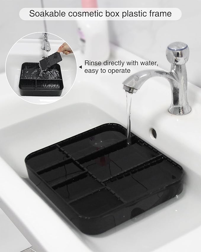 Relavel Makeup Bag, Makeup Organizer Bag Travel Train Case Portable Cosmetic Artist Storage Bag with Adjustable Baffle for Makeup Brush Jewelry (Black)