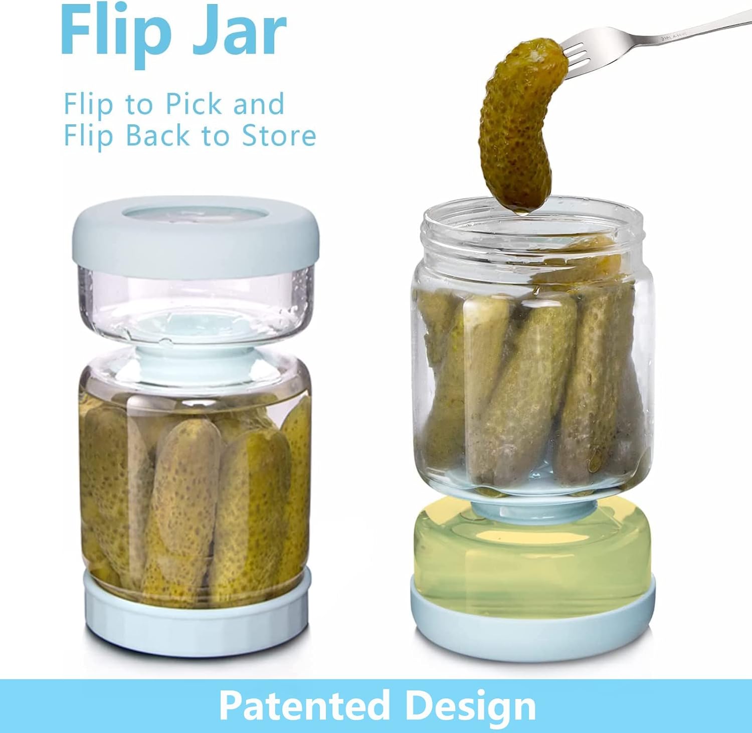 Luvan Pickle Jar with Strainer Flip, 34oz Pickle Container, Glass Kraut Juice Separator Jar-Leakproof Airtight Lid, Hourglass Food Storage Flip Jar for Olive,Jalapeno,Sliced Pickles-Dishwasher Safe