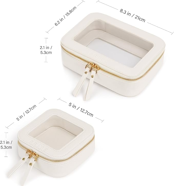 Prite Clear Makeup Bag Set for Women Portable Clear Makeup Bag Cute Waterproof Travel Cosmetic Bag with Gold Zipper for Car Essentials(Beige)