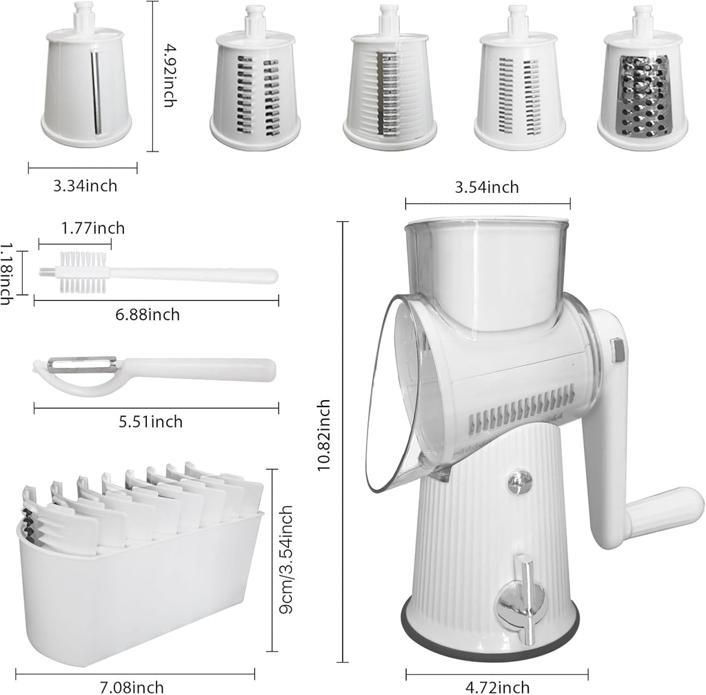 Rotary Cheese Grater,Multifunction 5 In 1 Chopper Vegetable Cutter Slicer, Round Mandoline Drum Slicer,Cheese Shredder,Grater With Handle,Easy to Clean Kitchen Gadgets with Storage Box