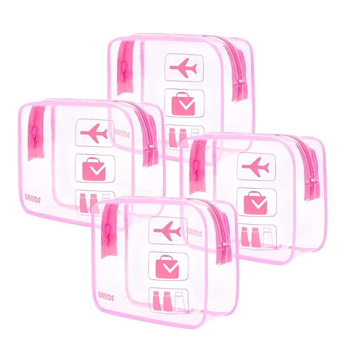 TSA Approved Clear Travel Toiletry Bag wih Zippers Carry-on Travel Accessories Quart Size Toiletries Cosmetic Pouch Makeup Bags for Men and Women (4pcs Pink)