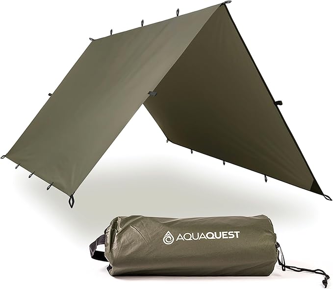 AquaQuest Defender Camping Tarp - Heavy Duty Tent Shelter or Rain Fly - Waterproof Camping Essentials for Hiking, Bushcraft & Hammock
