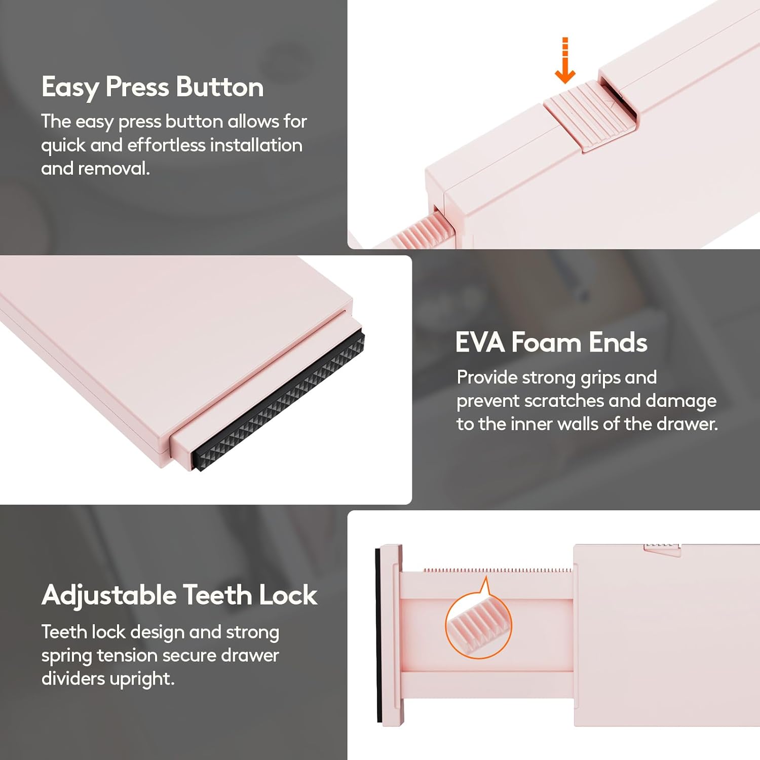 Lifewit 24 Pack Drawer Dividers 4" High, 11-17" Adjustable Dresser Drawer Organizers for Clothes, Expandable Dresser Separators in Bedroom/Bathroom/Kitchen/Vanity/Office Organization and Storage,Pink