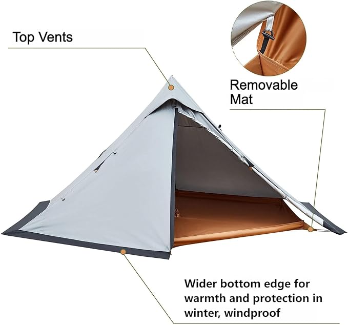 KingCamp Hot Tent, Lightweight Waterproof & Windproof Tipi Hot Tents with Stove Jack for Outdoor Camping