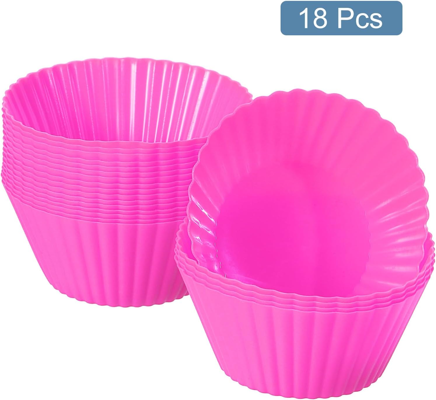 uxcell 18Pcs Silicone Cupcake Liners, Non-Stick Baking Cups, for Cooking Eggs, Baking Muffins and Make a Cake(Rose Red)