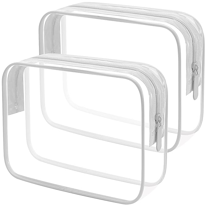 Lermende 2pcs Clear Toiletry Bag TSA Approved Travel Bag,Carry On for Travel,Airport Airline Accessories Compliant Bag,Quart Sized Makeup Cosmetic bag Women Men (Transparent Gray, 2 Pack)