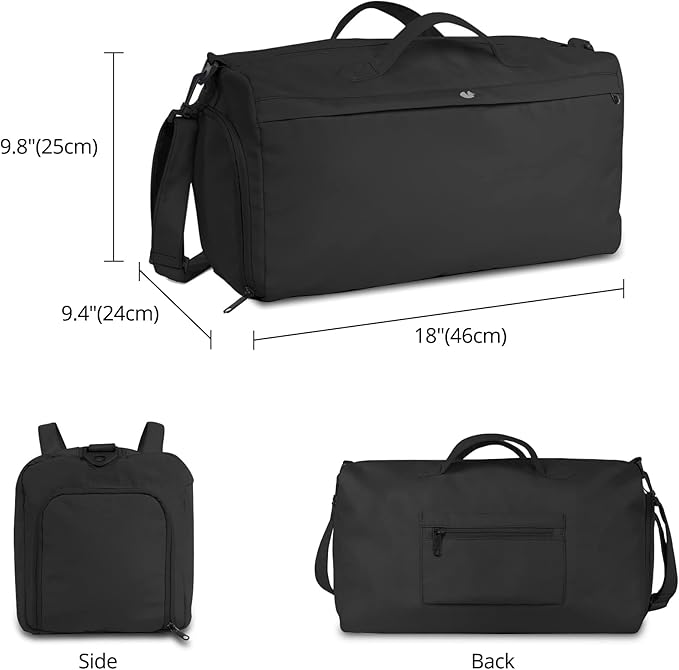 Sports Gym Bag for Women, Travel Workout Duffel Overnight Shoulder Bags with Shoes Compartment and Wet Pocket Lightweight Weekend Waterproof Black