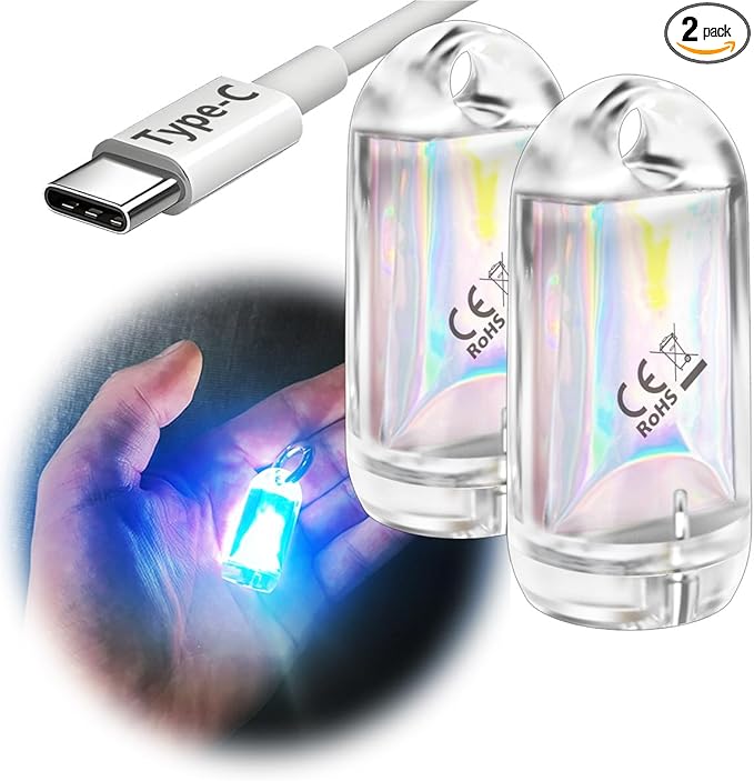USB Mini LED Lantern, 2 Pack Waterproof EDC Keychain LED Flashlight for Camping, Type-C Rechargeable Battery Small Stick Lamp Puck Dog Collar Torch Light (Blue+Red)