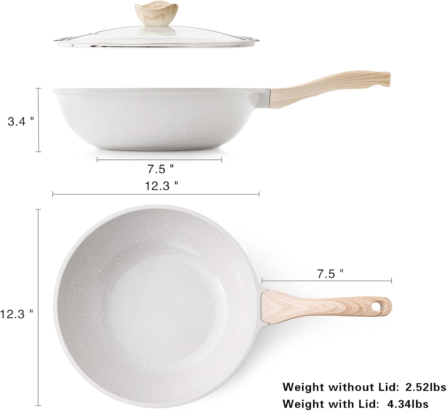 Ceramic Wok Pan, 12 Inch Nonstick Wok with Lid, Healthy Non Toxic Woks & Stir-fry Pans for Cooking, Induction Cookware, PFOA & PFAS Free