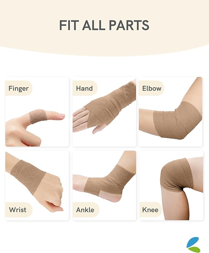 FriCARE Self Adhesive Bandage Wrap, Medical Tape in First Aid Kit, Cohesive Bandages for Wounds Sport Vet, FSA/HSA Eligible, 2 Inches X 5 Yards 6 Rolls, Walnut Brown