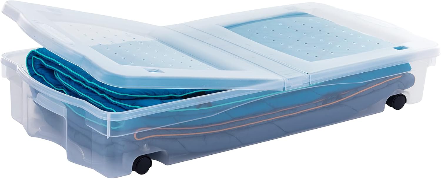 Rubbermaid Cleverstore Under the Bed 70 Qt Wheeled 2-Pack, Clear Storage Bins with Lids, Stackable, BPA-Free, Made in USA