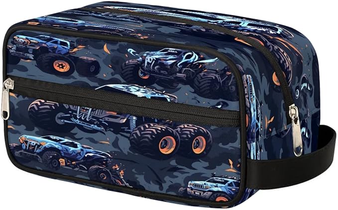 Monster Truck Car Hanging Toiletry Bag,Travel Hygiene Kits for Boys Mens,Waterproof Makeup Carry-on Bags,Cosmetic Bag,TSA Approved Shave Dopp Kit for Toiletries Shower Bathroom Accessories Gifts