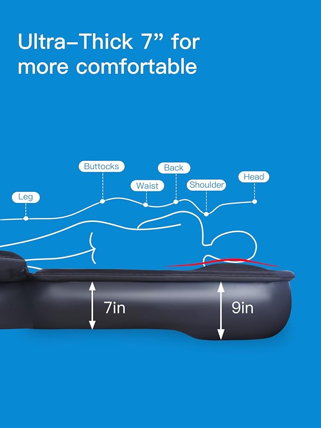 Upgraded SUV Air Mattress with Cordless Built-in Pump & 'Mattress Wings', 7-inch Height car Mattress | Car Camping for Mid/Large SUV, Minivan, Truck | 660 lb Capacity