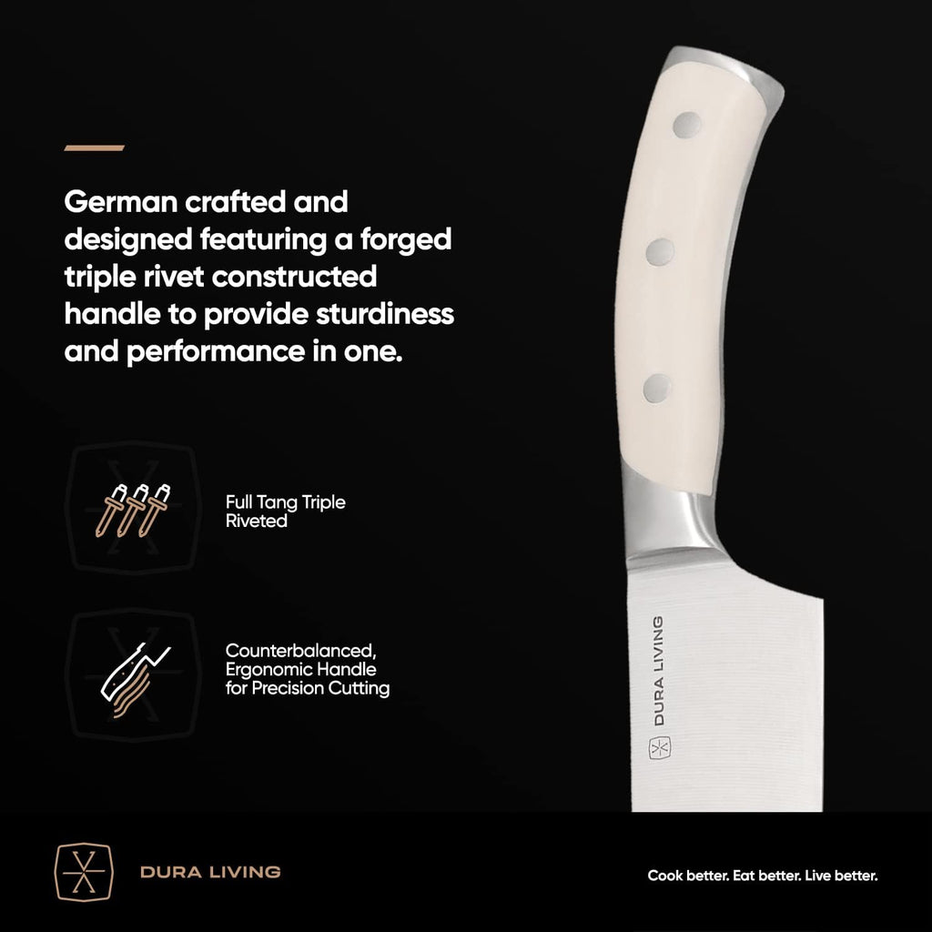 7-Inch Santoku Knife – Ultra-Sharp German High Carbon Stainless Steel, Full Tang, Ergonomic Handle, Multipurpose Kitchen Knife for Chopping, Slicing, and Dicing, Cream