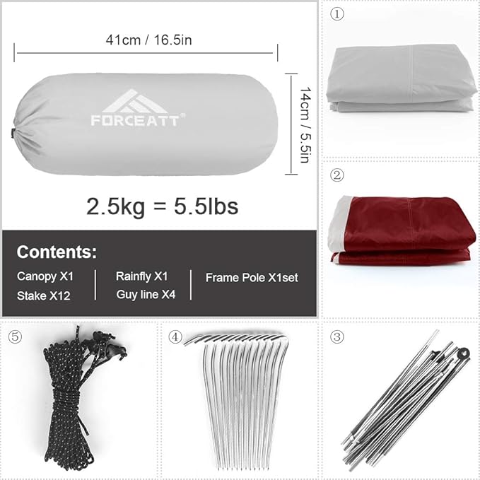Forceatt Tent for 2 and 3 Person is Waterproof and Windproof, Camping Tent for 3 to 4 Seasons,Lightweight Aluminum Pole Backpacking Tent Can be Set Up Quickly,Great for Hiking