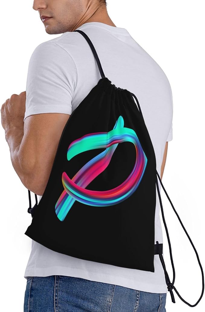Drawstring Bags Initial Drawstring Backpack Sackpack Black Draw String Cinch Bags for Sports, Gym, Travel, Swimming, Beach, Camping, Rainbow Letter P