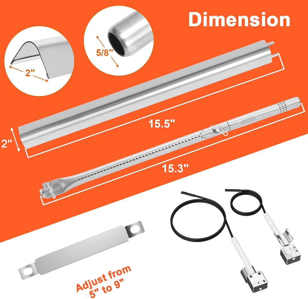 17" Grill Part Kit for Charbroil Performance 6 Burner 463228622 463229021 463229521 463229521B 463284422, Grill Grates/Heat Plates/Burners/Adjustable Crossover Tube/Ignition for Charbroil Grills