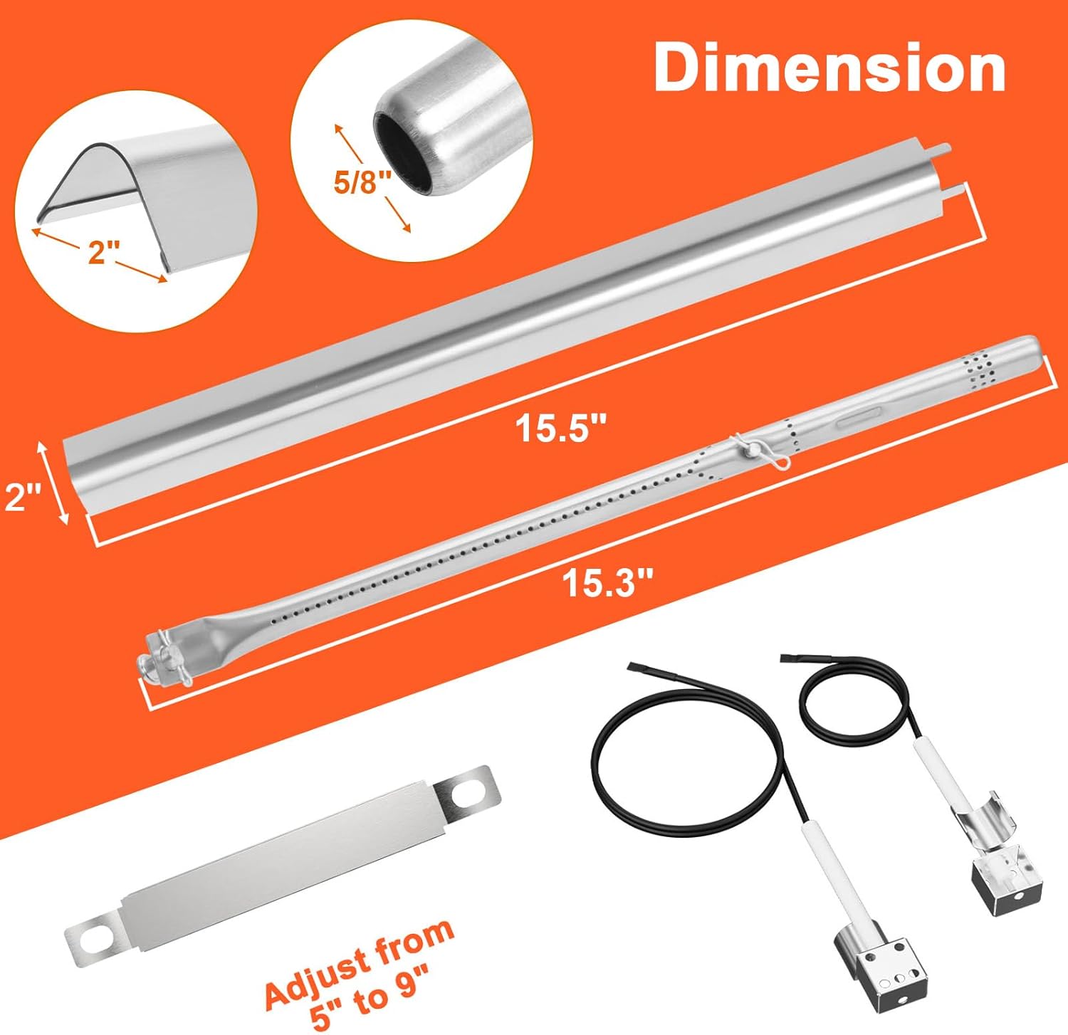 17" Grill Part Kit for Charbroil Performance 4 Burner 463352521 463354021 463365522 463365021 463350521, Grill Grates/Heat Plates/Burners/Adjustable Crossover Tube/Ignition for Charbroil Grills