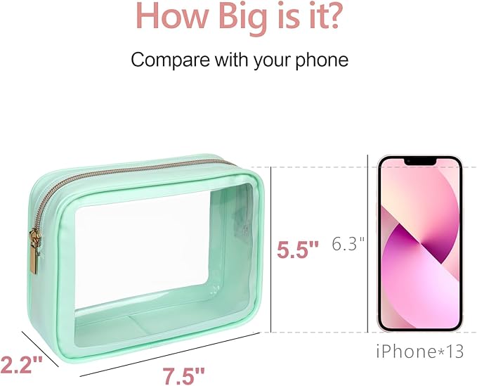 PACKISM TSA Approved Toiletry Bag - Upgrade Color-Edged Clear Makeup Bag, Unique Appearance, 2 Pack Hold Lots of Items, Reusable Clear Toiletry Bags for Travel Essentials, Green (2 Sizes)