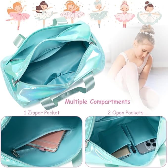 Dance Bag for Girls Dancers Ballet Bag Shiny Rainbow Sports Duffle Bag for Girls Ballerina Gym Duffle with Wet Pocket and Adjustable Shoulder Strap