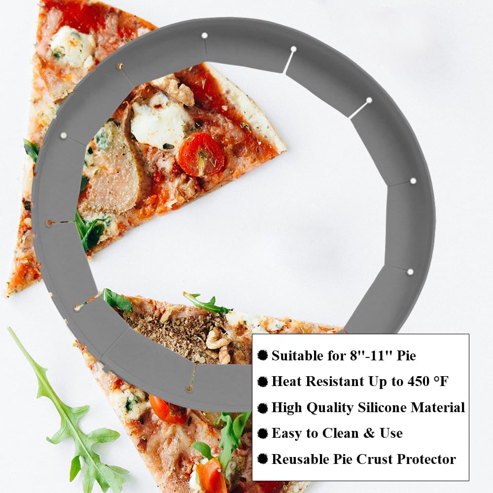 Adjustable Pie Crust Shields Baking Protectors, Silicone Cover Ring Fits 8-11.4 Inch Pies, Baking Pie Pizza Crust Shield Protector Cover for Edges (Grey-2pcs)