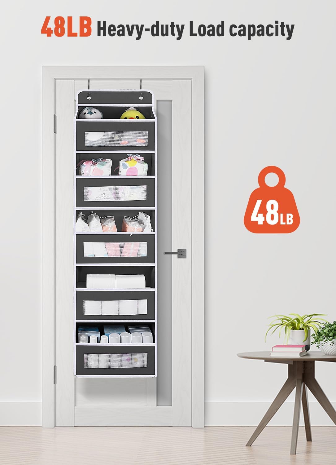 Upgrade Pocket Over The Door Organizer Storage, 5 Shelf Hanging Door Organizers with 10 Large Capacity Pockets, Anti Tilt 48 lb Load Behind Door Organizer for Bedroom, Bathroom, Pantry
