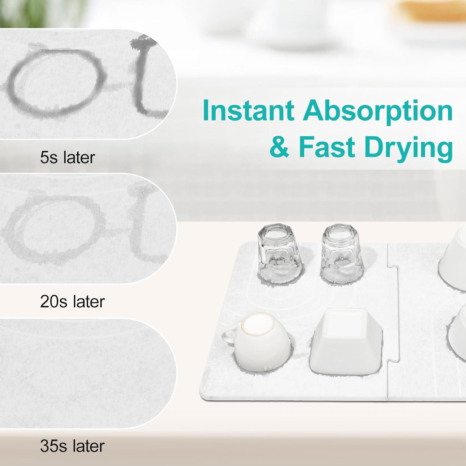 Luxspire Large Stone Drying Mat for Kitchen Counter 24"x16"- Fast-Absorbing Dish Drying Mat Non-Slip Drying Pad for Dishes, Utensils, Cups Waterproof Counter Protector for Kitchen Bathroom, White