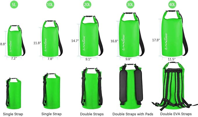 OMGear Waterproof Dry Bag Backpack Phone Pouch 40L/30L/20L/10L/5L Floating Dry Sack for Kayaking Boating Outdoors Activities