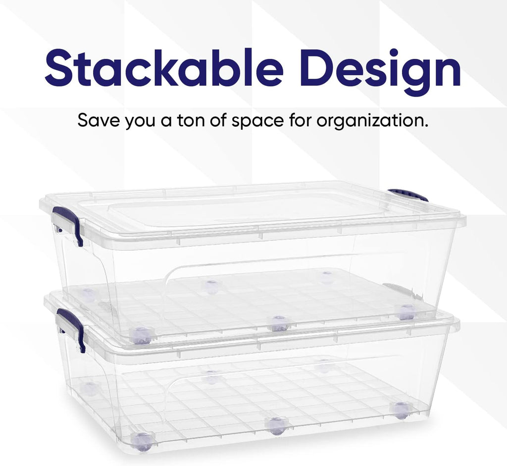 Superio Storage Bins with Lids, Clear Plastic Containers for Organizing, Stackable Totes, BPA Free, Odor Free, Organizer Boxes for Home, and Dorm (2 Pack, 42 Quart)