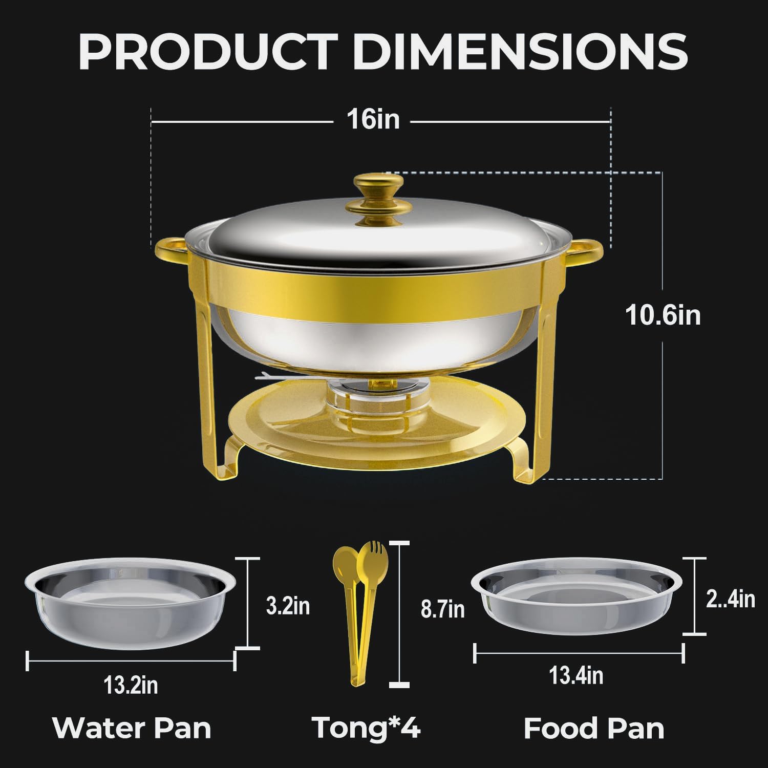 Chafing Dishes Buffet Set 4 Pack 6QT, Stainless Steel Food Warmers for Catering, Parties & Events, Gold and Silver Colors Chafing Dish Buffet Set