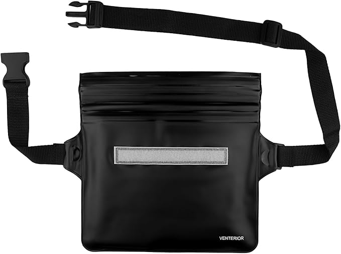 Waterproof Waist Pouch 2-Pack | Beach Accessories Fanny Pack for Swimming Snorkeling Sailing Kayaking Beach Pool Water Parks | Keep Your Phone Wallet Safe and Dry (White & Black)