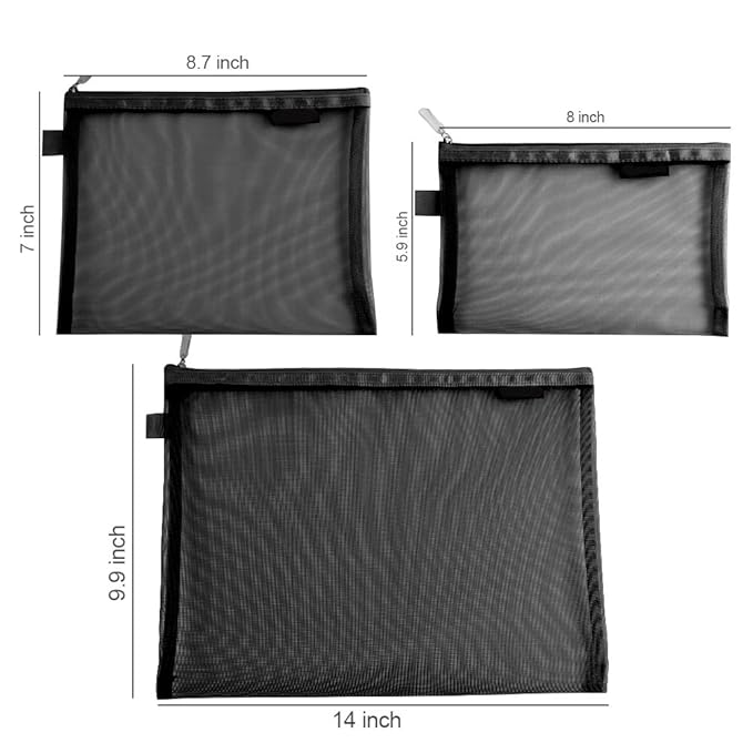 Clear Cosmetic Bags Zip Makeup Mesh Bags Pencil Case Pouch Travel Toiletry Kit Set Storage Case (Black)