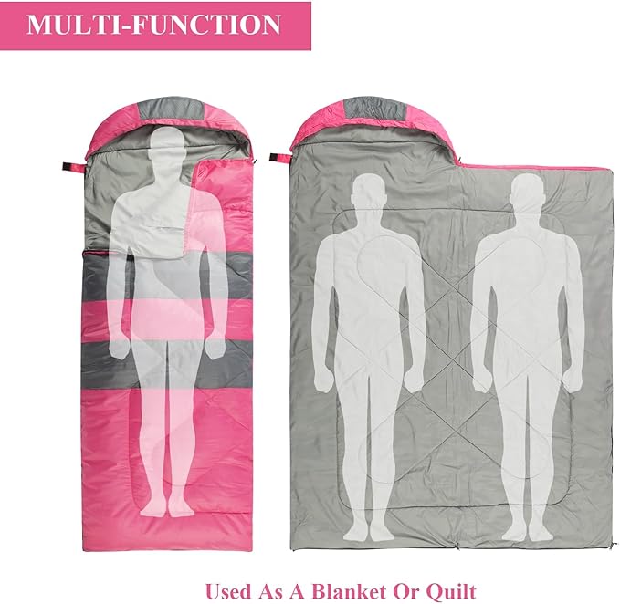 Sleeping Bags, Camping Sleeping Bag for Adults, 3 Season Warm & Cool Weather, Lightweight Waterproof Sleeping Bags for Indoor Outdoor Camping Traveling Backpacking, Pink/Blue/Black