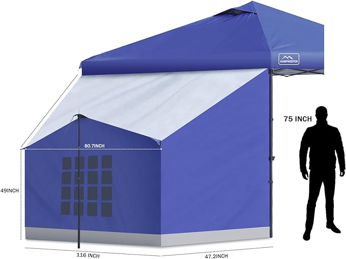 KAMPKEEPER Side Tent,Camping Tent for 10' x 10' Pop Up Canopy, Easy Set Up Gazebo,Compatible with 10' Wide Canopy Tents（Blue）