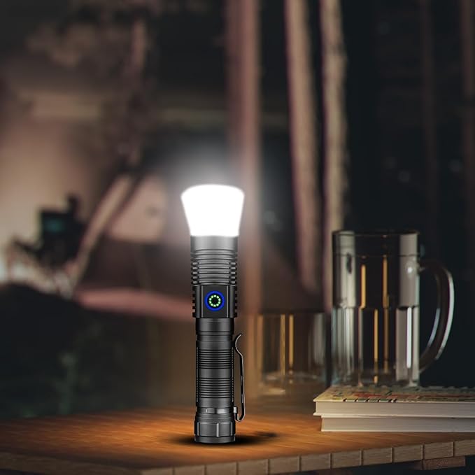 NAKCNM Rechargeable Flashlights High Lumens, 2 Pack 25000 Lumens 4 Modes, Small Magnetic Flashlight Pocket with Clip & Diffuser, Handheld Flashlight Lantern for Camping(Black&Silver)