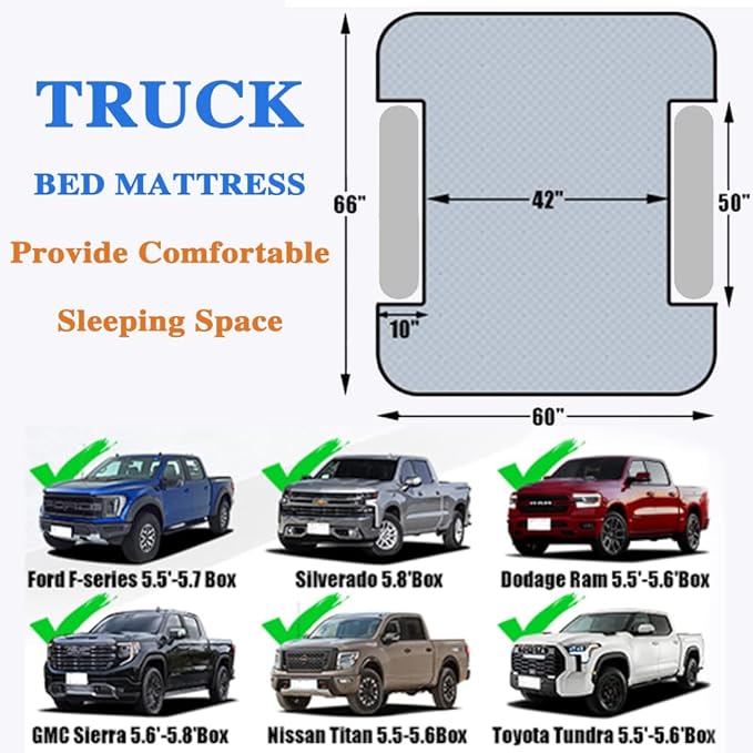 Camping Pickup Truck Bed Air Mattress Thicken Sleeping Pad for 5.5-5.8Ft Full-Size Short Truck Beds Outdoor Camping Car Travel(Purple)
