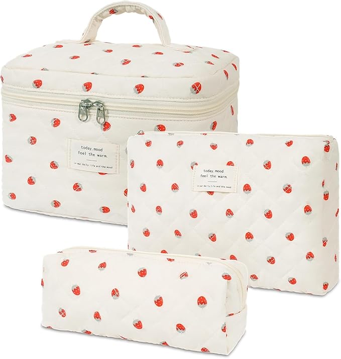 Makeup Bag,Quilted Cosmetic Bags,Large Floral Make Up Organize bag,Makeup Bag Set for Women,Flower Travel Toiletry Bag