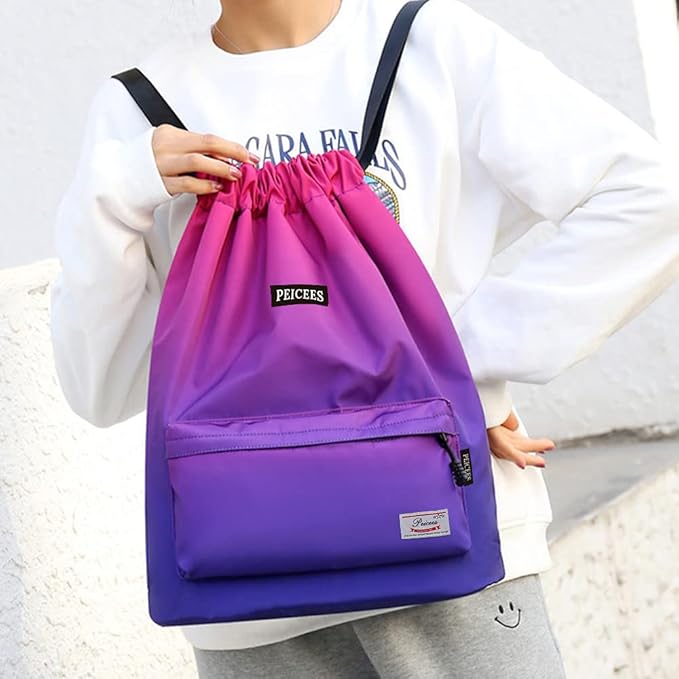 Peicees Waterproof Drawstring Sport Bag Lightweight Sackpack Backpack for Men and Women