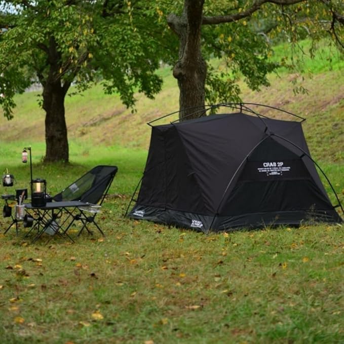 Crab 2 Person Double Layer Black Canvas Cotton Tent, Portable Breathable Easy Set Up Backpacking Tent