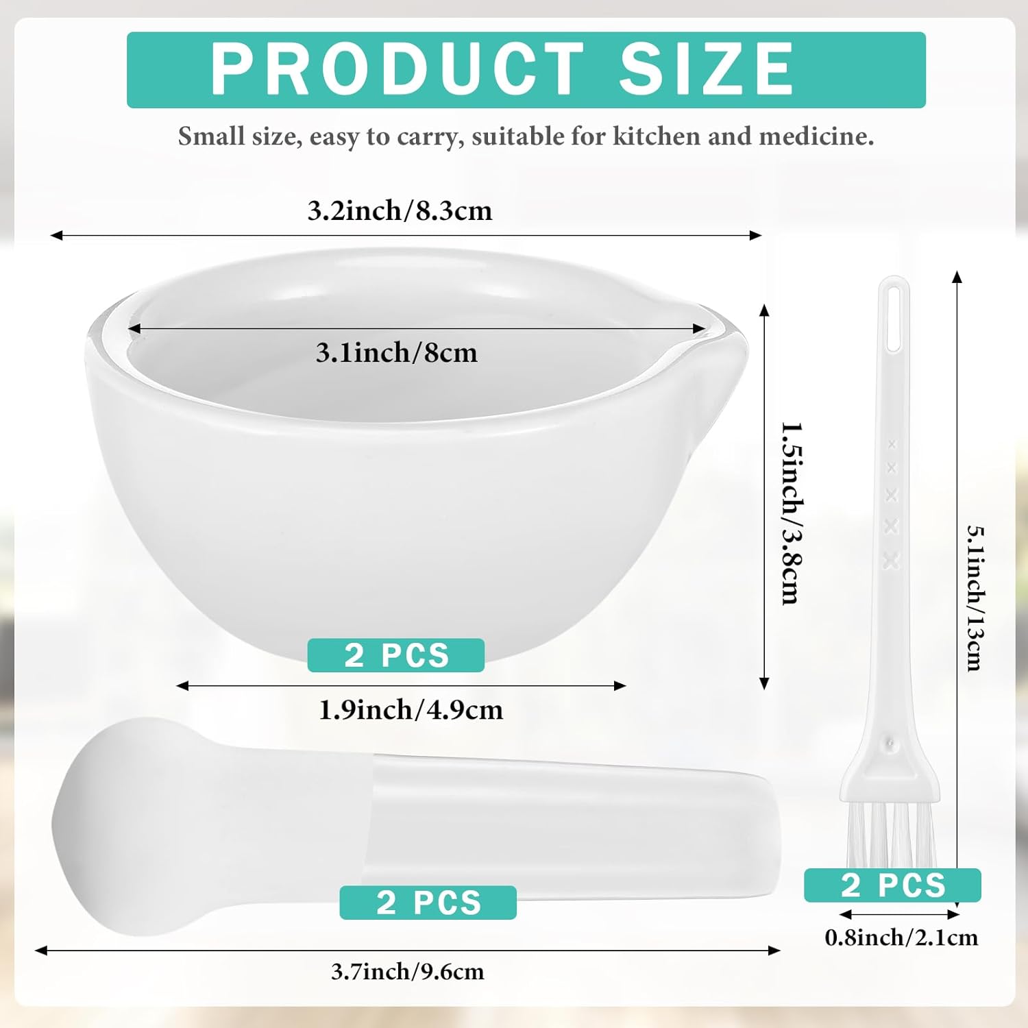 2 Sets Mini Porcelain Mortar and Pestle Set Porcelain Herb Grinder Crusher Grinding Bowl Kitchen Mixing Grinding Bowl with 2 Pieces Brushes for Seasonings, Sesame, Herbs, Medicine (80 mm)