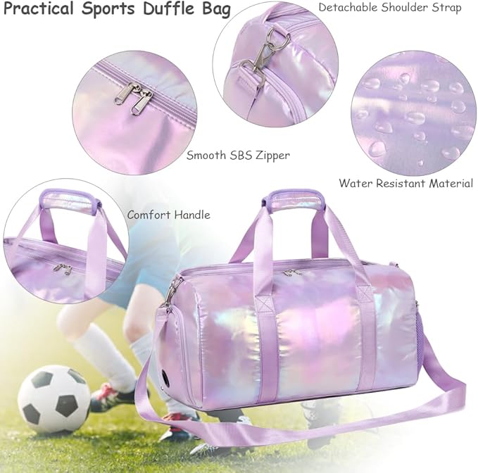 Dance Bag for Girls Gym Bag Sports Duffle Bag with Shoes Compartment Wet Pocket Weekender Overnight Bag for Girls Women Teens Travel Duffle Bag Water Resistant