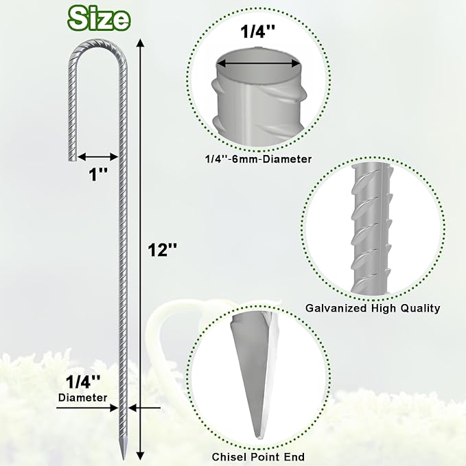 VVOKGO Rebar-Stakes-12-Inch Galvanized Ground Spikes,95 Pack J Hook Tent Stakes Heavy Duty Anti-Rust Fence Anchors with Chisel Point End, Securing Pins, Soccer Goals, Camping Tents, Garden Decoration