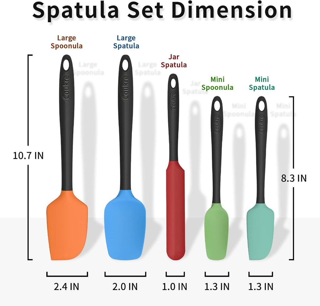 Coukre Silicone Spatula Set of 5,High Temperature Resistant, Food Grade Silicone, Dishwasher Safe, for Baking cooking (Colorful)