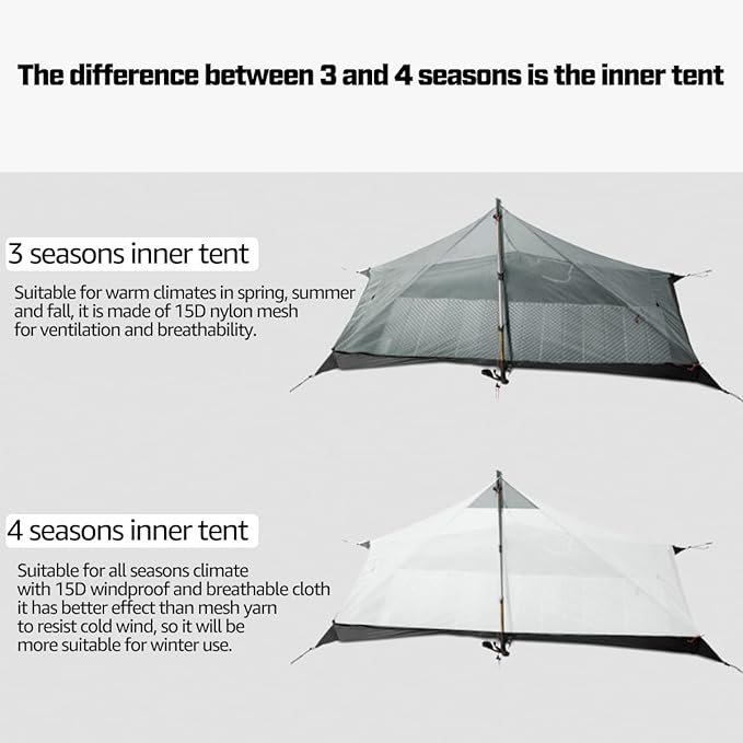 3F UL Gear Lanshan1 Ultralight Tent 3/4 Season Portable Backpacking Tent for 1-Person 15D Silicon Coated Waterproof Poleless Double Layer Tent for Camping, Climbing, Hiking