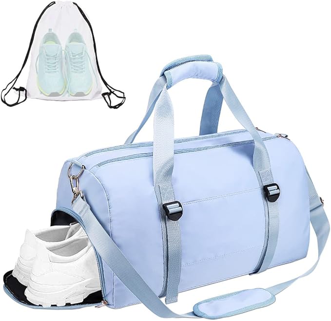 ICEIVY Gym Duffle Bag Dry Wet Separated Gym Bag Sport Duffle Bag Training Handbag Yoga bag with Extra Drawstring Backpack for man and women (Blue-Upgrade) Large