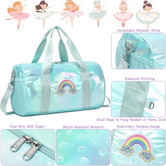 Dance Bag for Girls Dancers Ballet Bag Shiny Rainbow Sports Duffle Bag for Girls Ballerina Gym Duffle with Wet Pocket and Adjustable Shoulder Strap