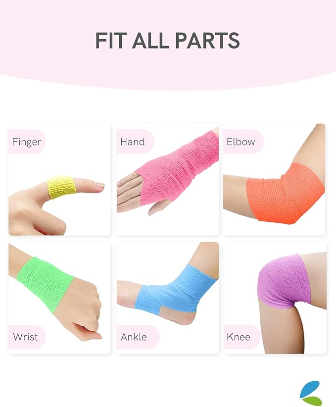 FriCARE Self Adhesive Bandage Wrap, Medical Tape in First Aid Kit, Cohesive Bandages for Wounds Sport Vet, FSA/HSA Eligible, 2 Inches X 5 Yards 16 Rolls, Glowing